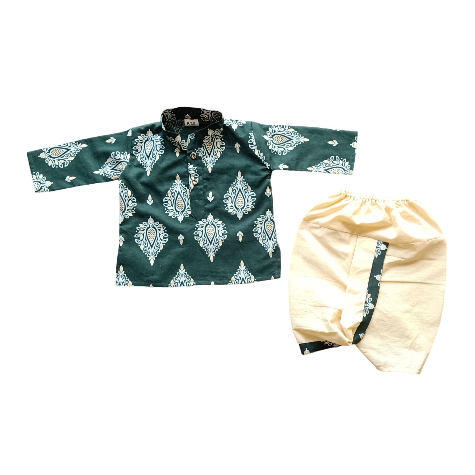 Block print green kurta dhoti baby boy