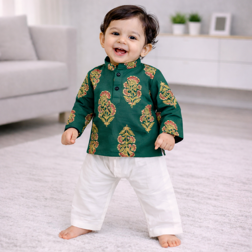 green kurta pajama organic cotton baby boy