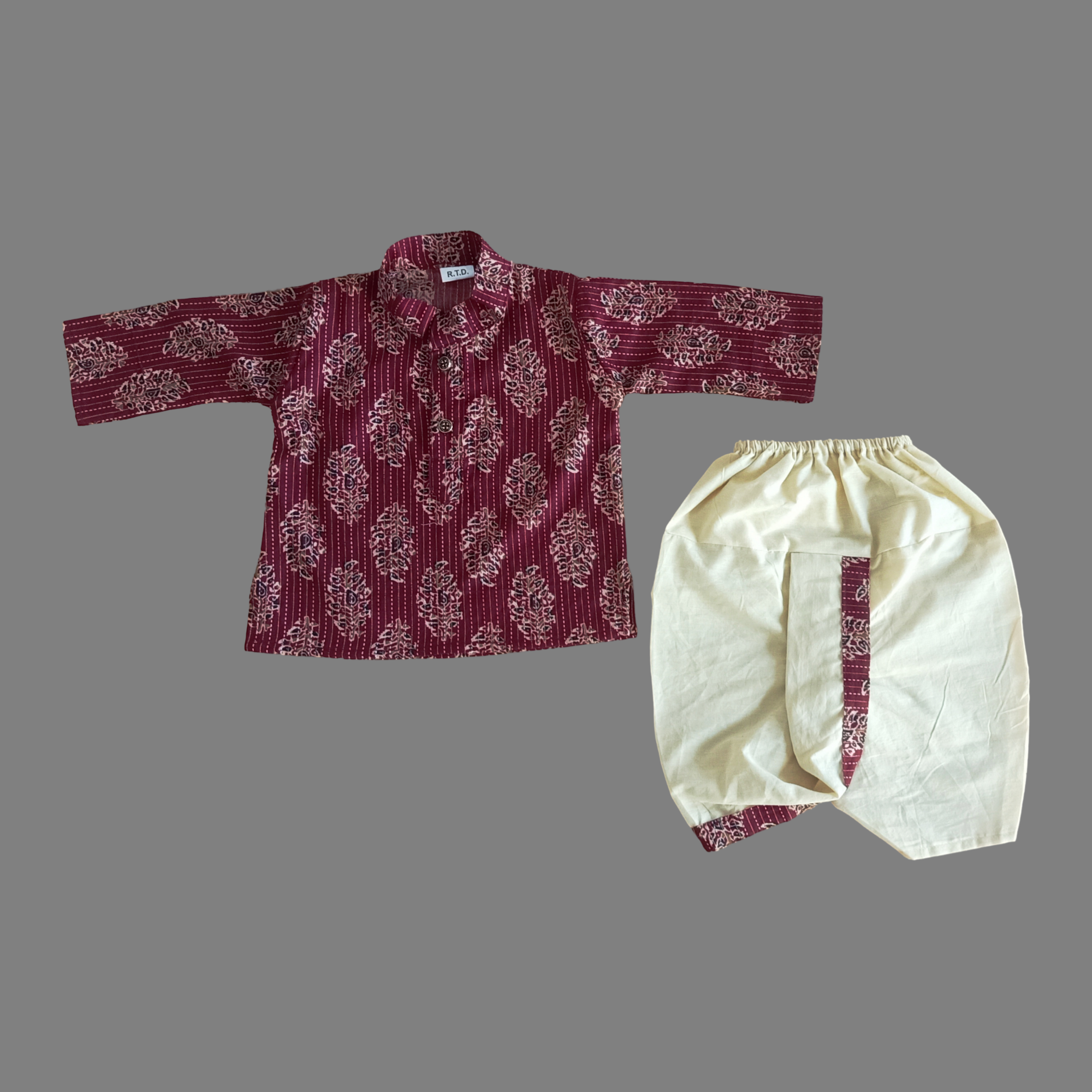 Maroon kurta dhoti newborn cotton outfit