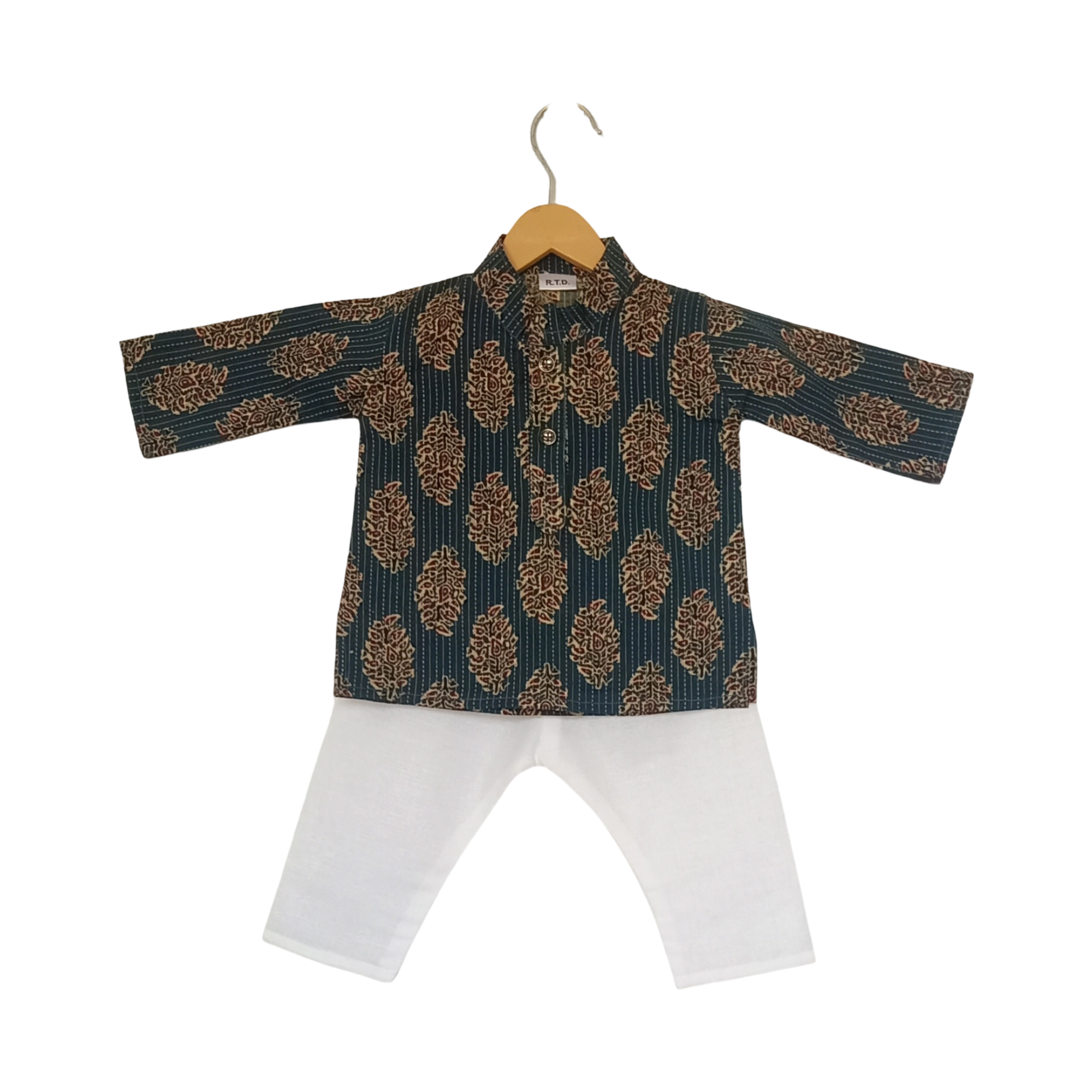 Gray block print kurta pajama baby boy