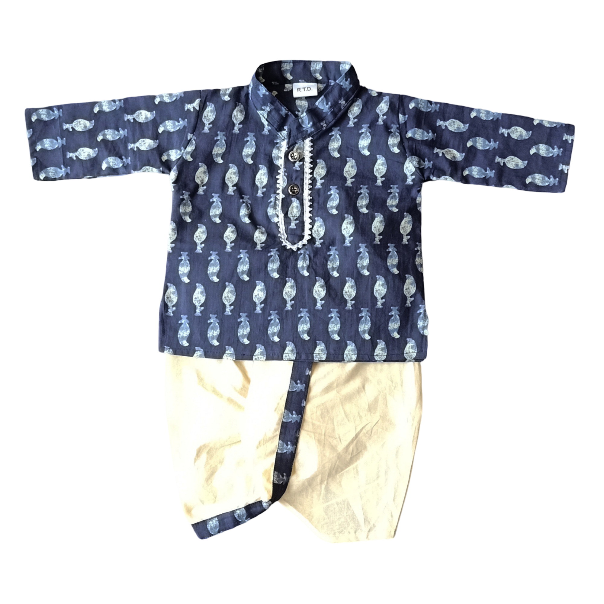 Kids dhoti kurta embroidered blue outfit for baby boy