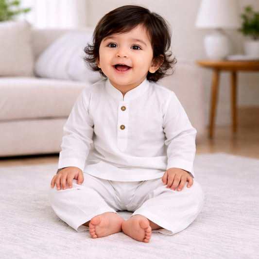 cotton white baby boy kurta pajama