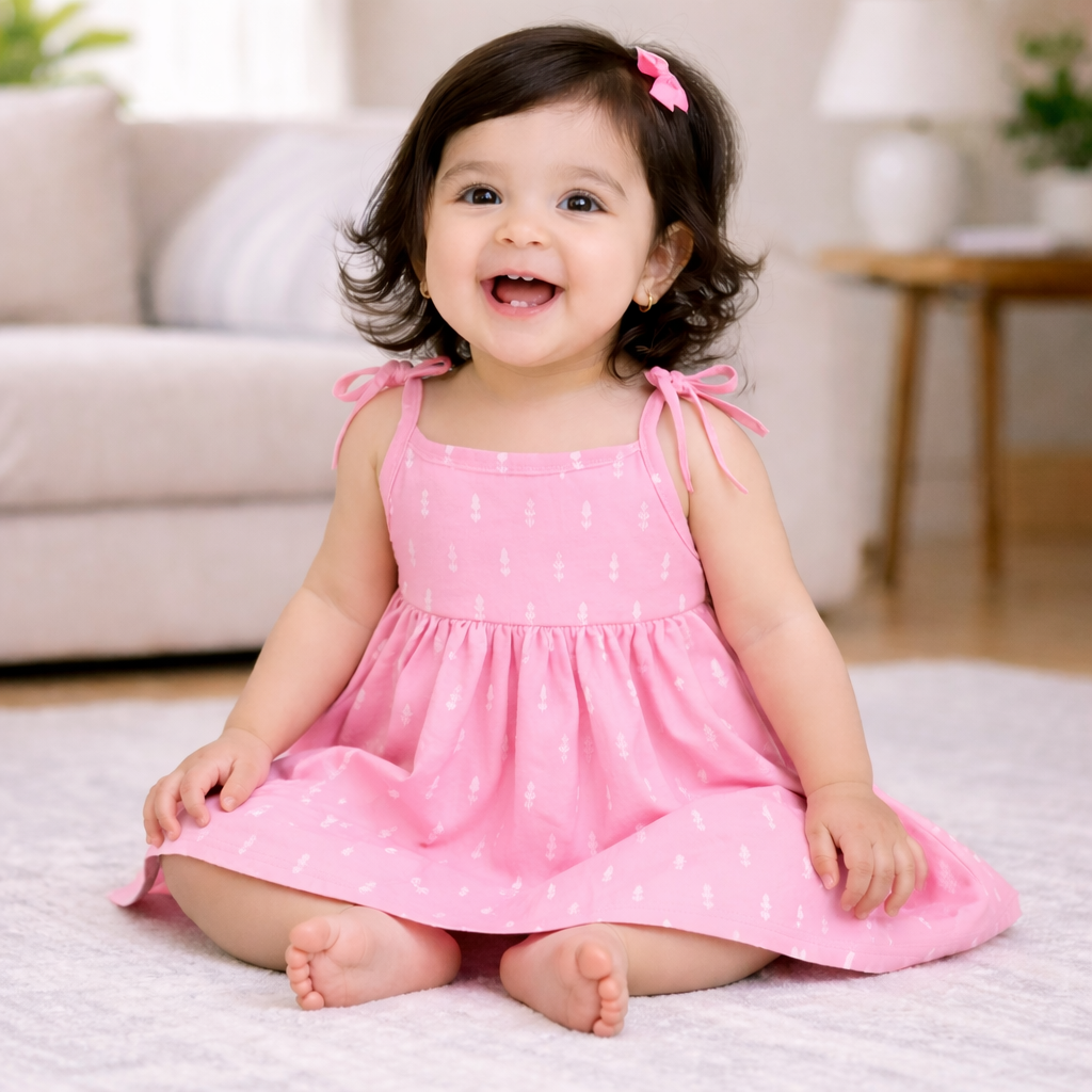 block print cotton glossy baby girl wedding gown