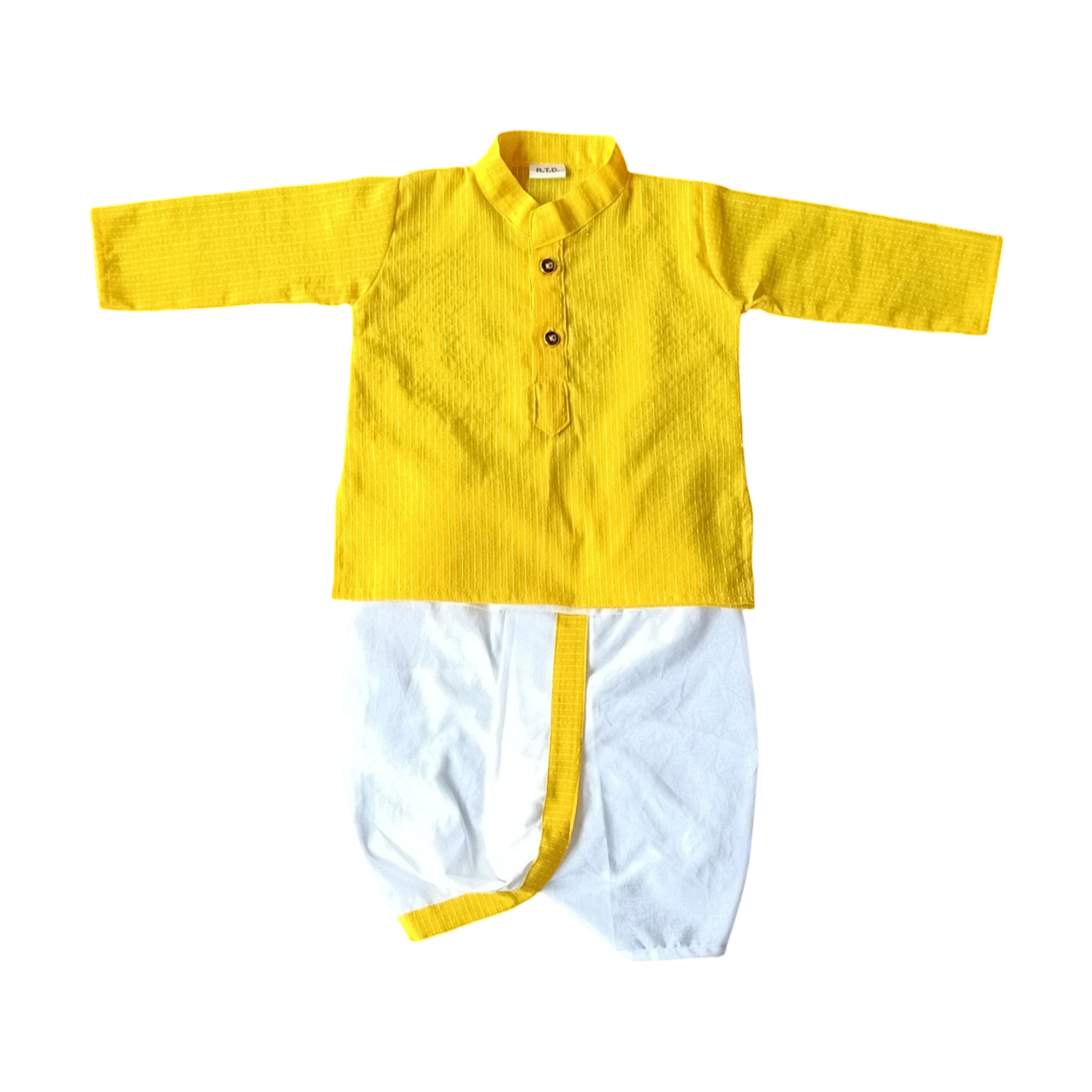 Kantha embroidered yellow kurta dhoti toddler boy