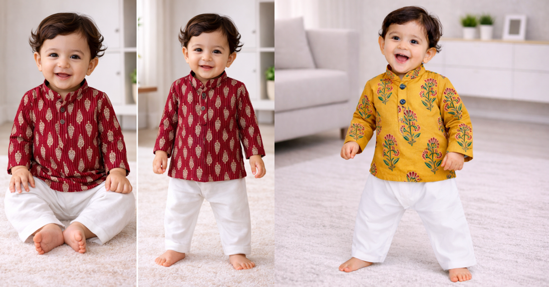 Organic Kurta Pajama Baby Boy Festive Outfit – Newborn Baby Dress Set for Indian Weddings, Birthdays and Gifting
