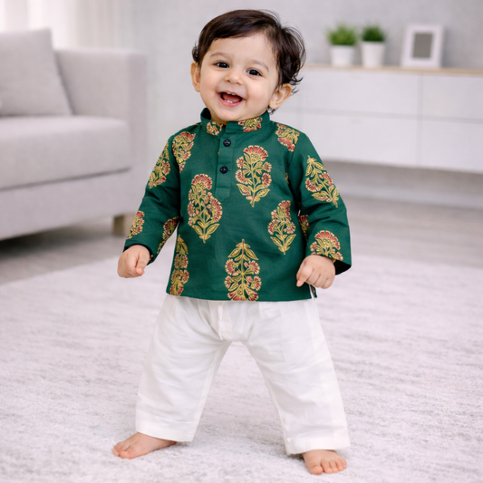 green kurta pajama organic cotton baby boy