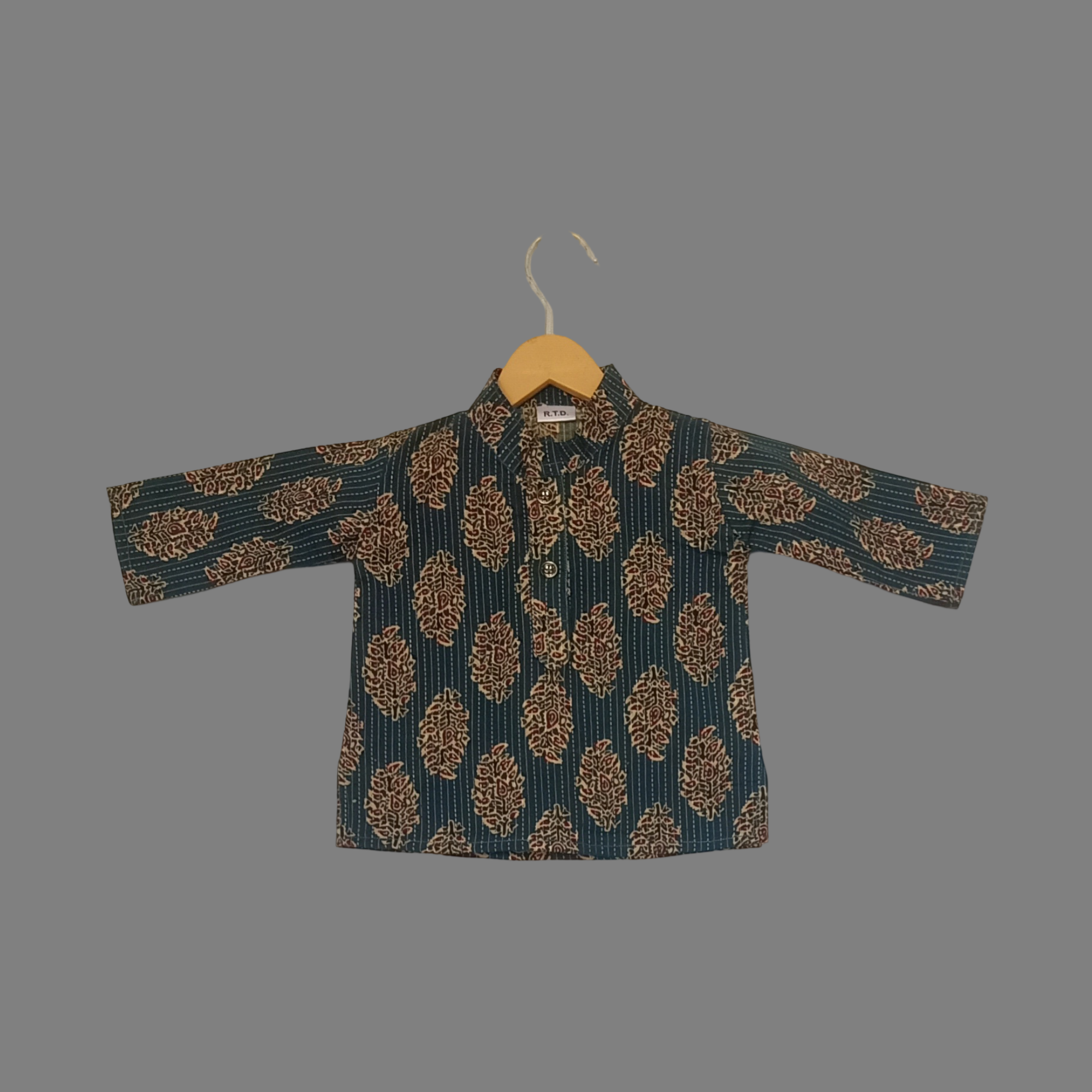 Cottin Kurta Pajama set - Gray traditional block print baby boy outfit.