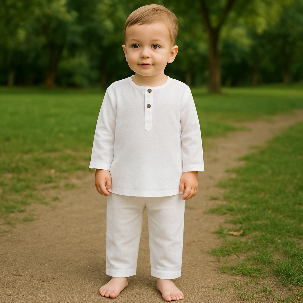 White Organic Cotton Kurta Pajama for Baby Boy – Traditional Indian Outfit & Summer Ethnic Wear