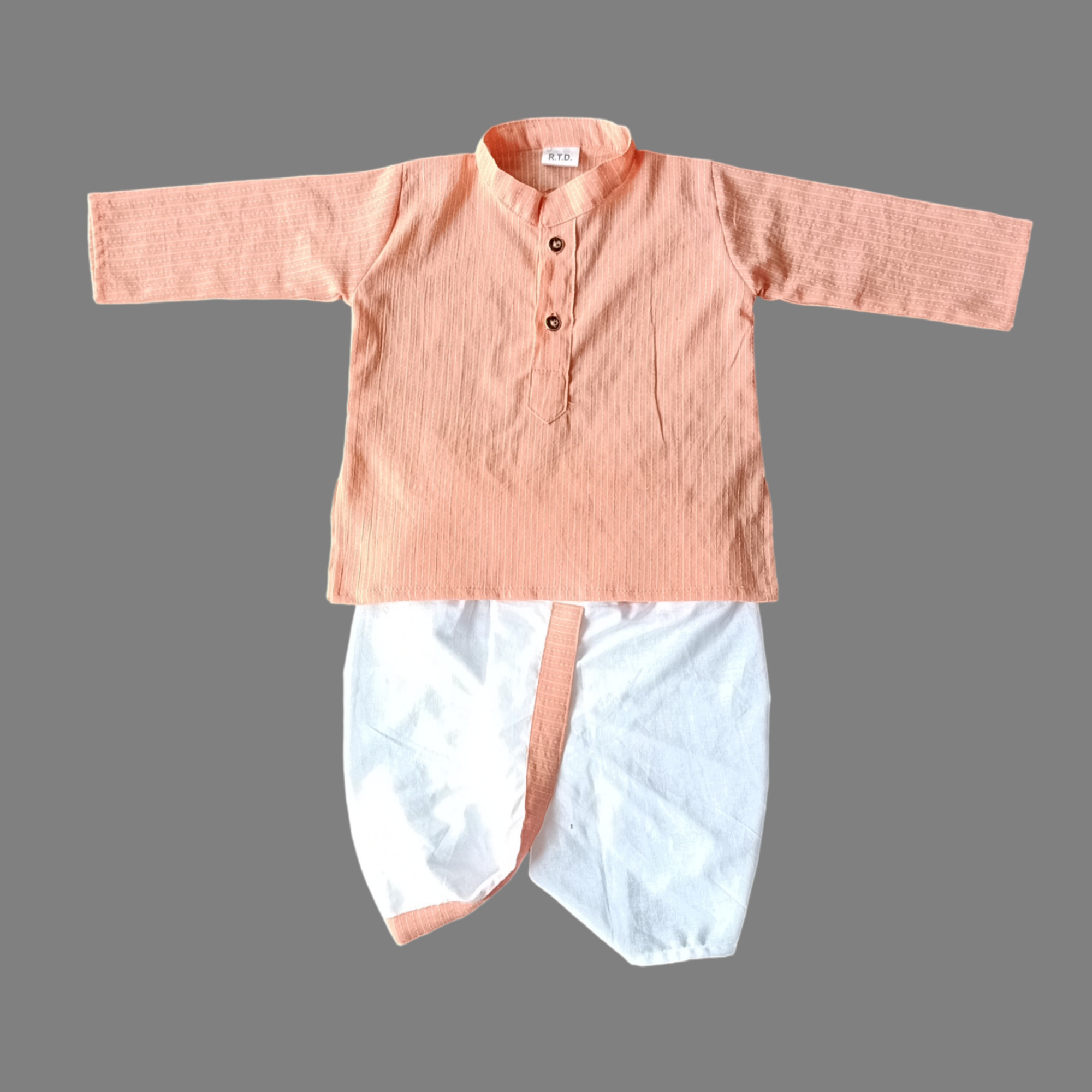 Peatch Kurta Dhoti Indian Handmade Cottin outfit - baby boy birthday festive dress.