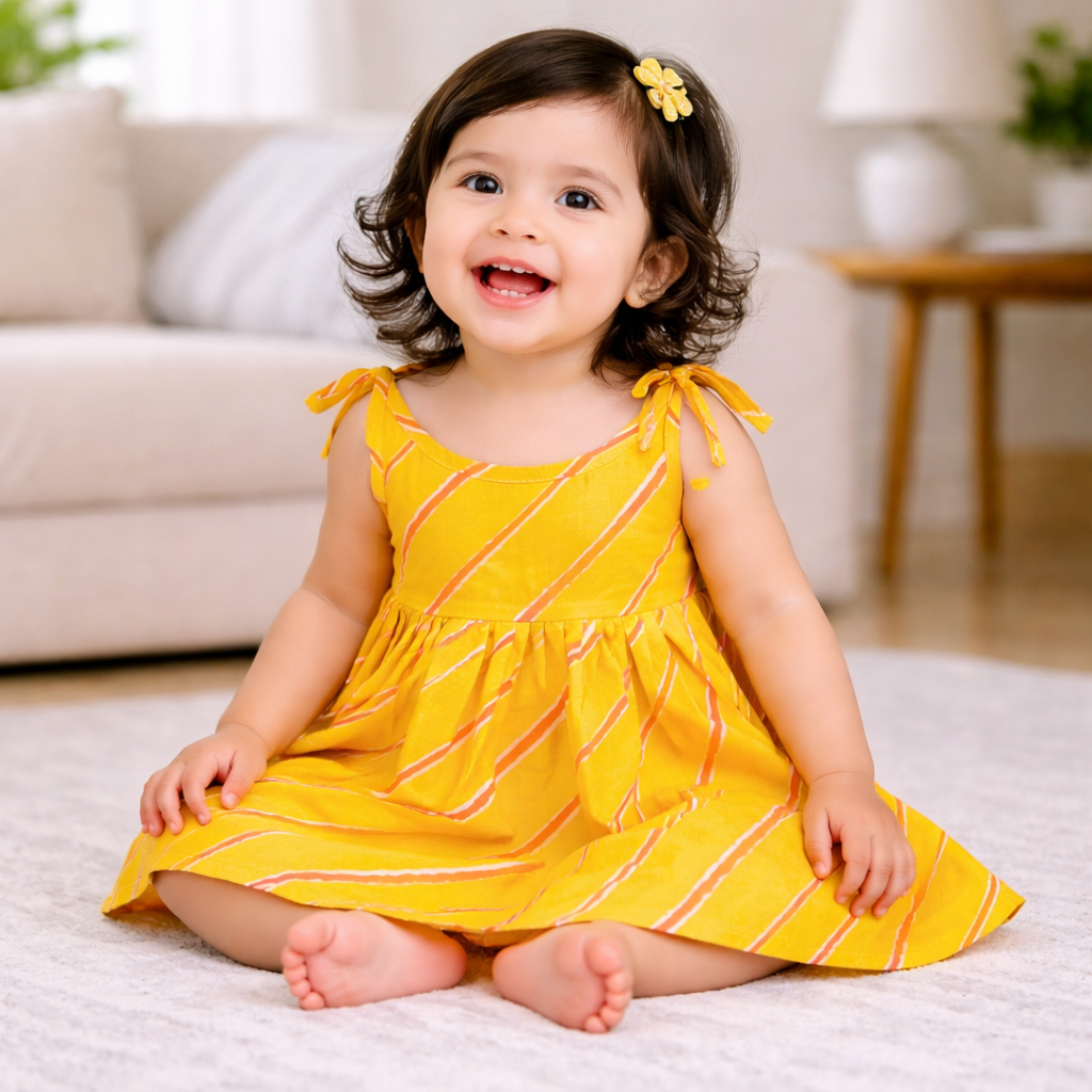 Indian tie dye yellow cotton princess dress